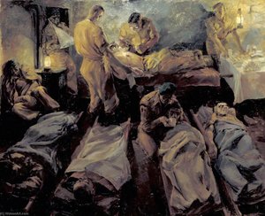 Scene In A Regimental Aid Post In A Filthy Cellar At Sallenelle, France, After An Action — Leslie Cole
