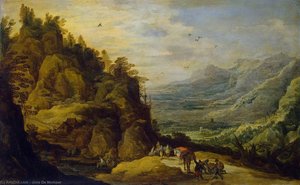 Mountainous Landscape With Figures And A Donkey — Joos De Momper