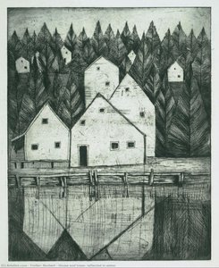 House And Trees, Reflected In Water — Troller, Norbert