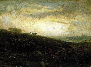 Untitled (cows Descending Hillside), (painting) — Edward Mitchell Bannister