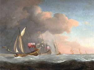 English Royal Yachts At Sea In A Strong Breeze, In Company With A Ship Flying The Royal Standard — Willem Van De Velde Mladší