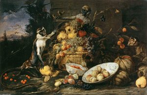 Three Monkeys Stealing Fruit — Frans Snyders
