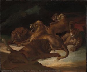 Leones En Paisaje Montañoso — Teodoro Gericault