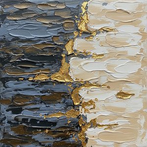 Fragmented Tectonic Veins Of Gold Amidst Deep Obsidian Shadows And Luminous Cream — David Moreau