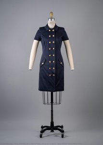 Oscar De La Renta, Navy Ribbed Cotton Blend Dress — Viriato Fiallo