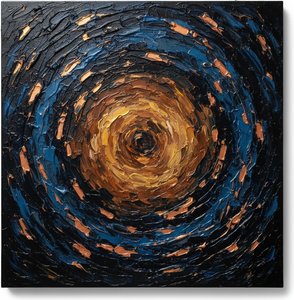 Celestial Vortex In Midnight Blue And Gilded Ochre, A Singular Impasto Masterpiece — David Moreau