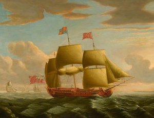 Hmy 'royal Caroline' In A Stiff Breeze — John Cleveley The Elder