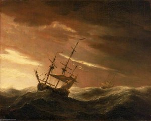 An English Ship At Sea Lying To In A Gale — Willem Van De Velde The Younger