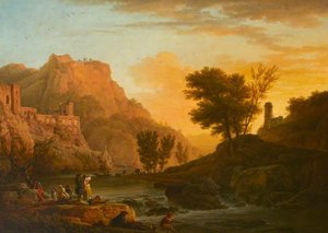 A River Landscape With A Town Above — Claude-joseph Vernet