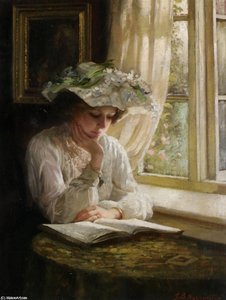 Lady Reading By A Window — Thomas Benjamin Kennington