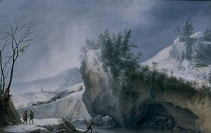 Paysage De Neige Avec Rochers Et Voyageurs Effet De Neige (ancien Titre) — Francesco Mochi