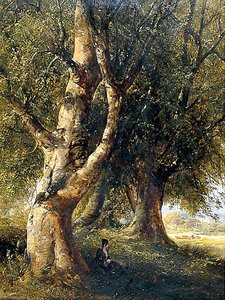 Beech Trees, Grazing Cattle To The Right — Alfred Priest