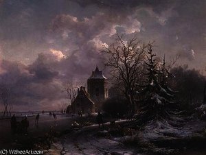 Winter Scene, 19th Century — Andreas Schelfhout