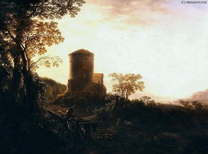 Italian Landscape At Evening With Oxen Cart — Jan Both
