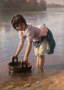 Girl Doing Laundry In A River — Khariton Platonov