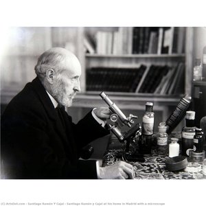 Santiago Ramón Y Cajal At His Home In Madrid With A Microscope — Santiago Ramón Y Cajal