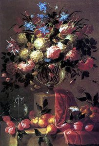 Flower Still Life With Fruits — Juan De Arellano
