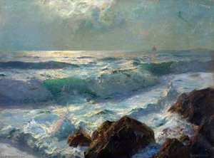 Sea And Rocks, Moonlight — Albert Julius Olsson