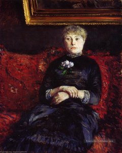 Woman Sitting On A Red Flowered Sofa — Gustave Caillebotte