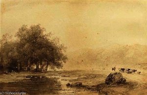 A River Landscape With Cattle On A Path — Andreas Schelfhout