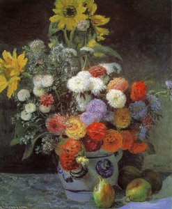 Mixed Flowers In An Earthenware Pot, Oil On Pap — Pierre-auguste Renoir