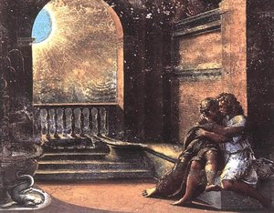 Isaac Y Rebecca Vigilados Por Abimelech (loggia En El Segundo Piso, Palazzi Pontifici, Vaticano) — Rafael