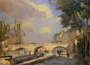 La Seine A Paris Au Pont Notre Dame — Albert-charles Lebourg