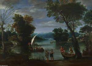 Landscape With A River And Boats — Giovan Battista Viola