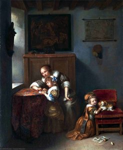 A Lady Teaching A Child To Read — Caspar Netscher