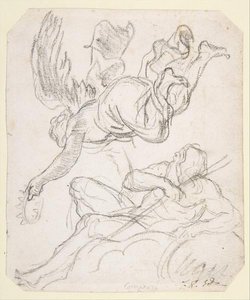 Flying Figure Holding A Crown, Reclining River God — Jacques-louis David