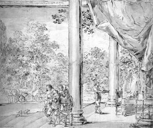 Figures In A Loggia — Leonaert Bramer