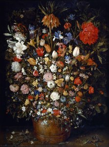 Flowers In A Wooden Vessel — Jan Brueghel The Elder