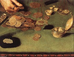 The Moneylender And His Wife (detail) — Quentin Massys