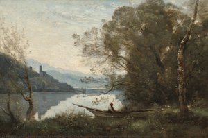 The Moored Boatman: Souvenir Of An Italian Lake — Jean-baptiste-camille Corot