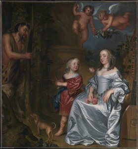 Portrait Of A Lady And A Boy, With Pan — John Hayls