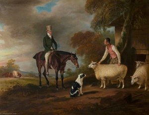 Sir John Palmer On His Favourite Mare With His Shepherd, John Green, And His Prize Leicester Longwool Sheep — Sr John E Ferneley
