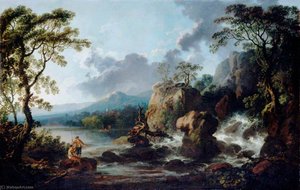 Landscape, Fishermen By A Waterfall — Philip James De Loutherbourg