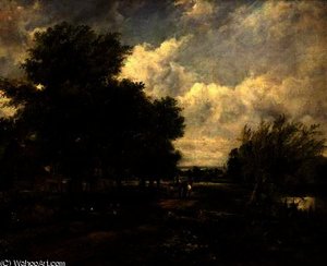 Wooded River Landscape With A Cottage And A Horse Drawn Cart — Frederick Waters (william) Watts