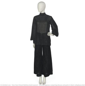 Evening Pajamas Comprising Blouse And Pants In Black Cellophane-shot Chiffon Cut Velvet — Yves Saint Laurent
