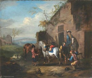 Travellers Halting Outside A Forge — Pieter Van Bloemen