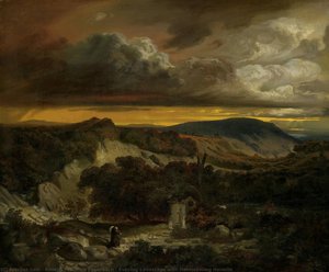 Evening Landscape With Homecoming Hermits — Anselm Friedrich Feuerbach