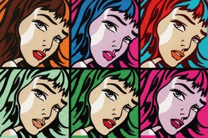 Chromatische Echos In Einem Modularen Gitter Aus Lebendigen Pop-art-porträts