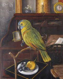 Miss Chichester's Parrot, 'polly', On Its Perch By Her Desk — Rosalie Chichester