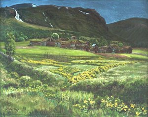 June Night And Old West Country Farmyard — Nicolai Astrup