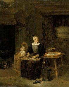 A Woman Scaling Fish — Quiringh Gerritsz. Van Brekelenkam