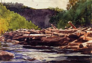 Hudson River At Blue Ledge, Essex County (also Known As The Log Jam) — Winslow Homer