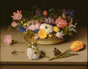 Still Life With Flowers In A Basket (1614) (28x38 Cm) (los Angeles, Paul Getty Museum) — Ambrosius The Elder Bosschaert