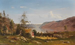 Fjord Landscape With Haystacks — Amaldus Clarin Nielsen
