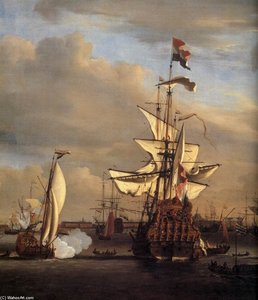 Gouden Leeuw Before Amsterdam (detail) — Willem Van De Velde The Younger
