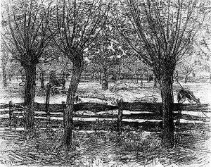 Farmyard Wiyh Cattle And Willows — Piet Mondrian